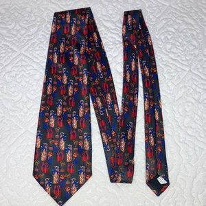Christmas tie with gift & bauble motif, grey, red & blue, 59”